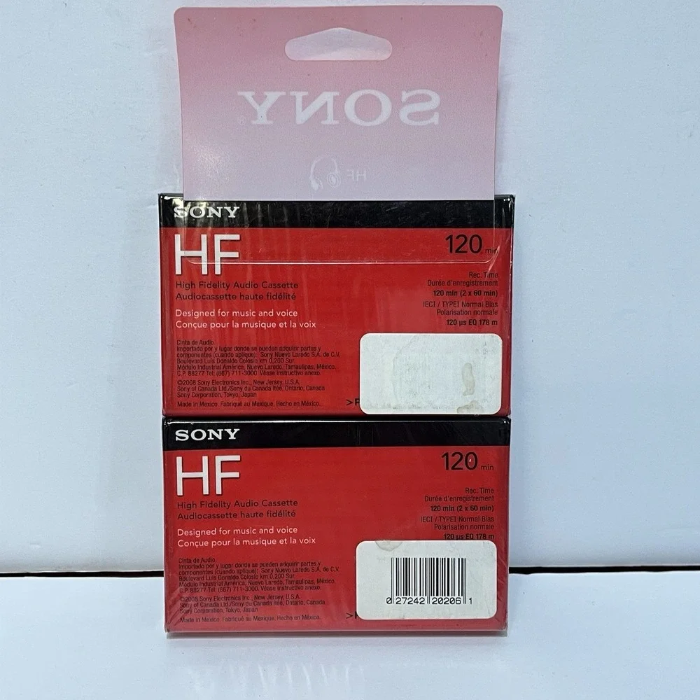 Lot of 2 New Sony HF 120-Minute-High Fidelity Normal Bias Audio Cassette Tapes